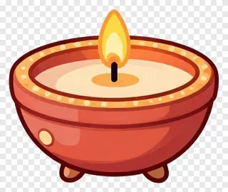 A red clay diwali candle with a lit flame.