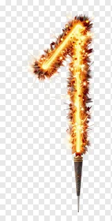 A sparkler shaped like the number one, glowing with fire and sparks.