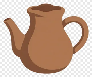 A terracotta diya with a curved handle.