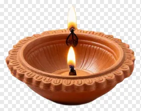 A terracotta oil lamp with two flames.