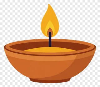 A terracotta diya with a single flame.