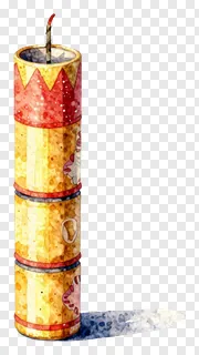 A watercolor-style Diwali firecracker with a lit fuse.