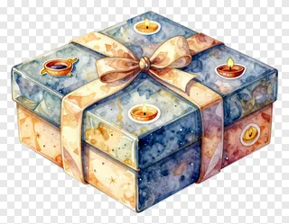 Diwali-themed gift box painted in watercolors with candle decorations.