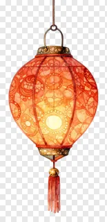 A watercolor-style Diwali lantern hanging with a tassel.