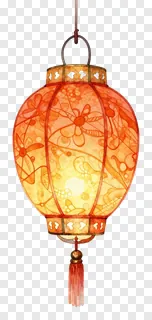 An orange watercolor diwali lantern hanging with a tassel.