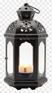 Black metal Ramadan lantern with lit candle