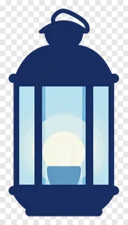 A blue ornate lantern with glass panels.