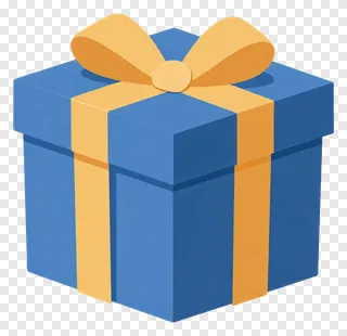 A blue gift box with a gold bow.