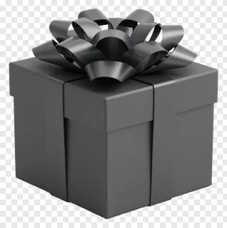 A black gift box with a bow on top.