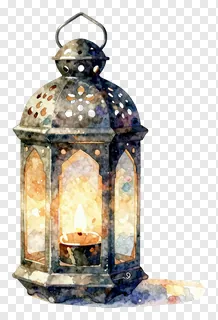 A decorative Ramadan lantern with a lit candle.