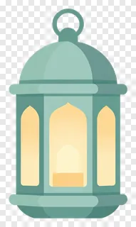 A teal-colored Ramadan lantern with a warm inner light.