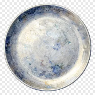 Top-down view of a silver aarti plate with blue-gray mottled patterns.