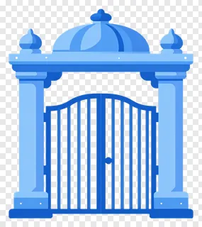 A blue mandap gate with a domed roof.