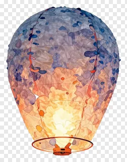 A glowing paper sky lantern with blue and orange gradient colors.
