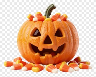A jack-o-lantern decorated with candy corn.