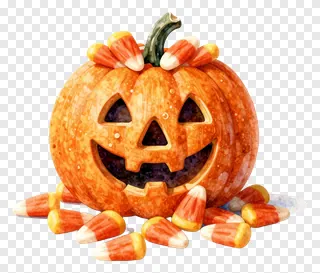 A jack-o-lantern decorated with candy corn.