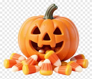 A jack-o-lantern overflowing with candy corn.