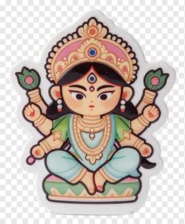 Cartoon goddess Durga holding lotus flowers.