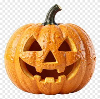 A carved jack-o-lantern pumpkin with a glossy finish.