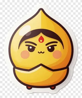 A cartoon diya with a frowning face and rosy cheeks.