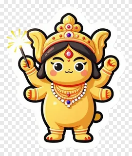 A cartoon goddess holding a sparkler during Durga Puja.