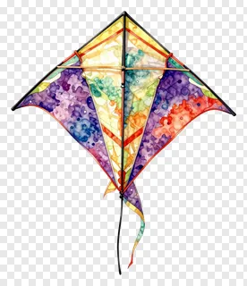 A colorful kite with watercolor design flying in the sky.