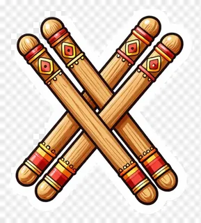 Two crossed decorated dandiya sticks.