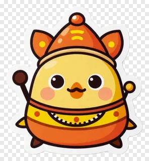 A cute cartoon character in orange festival attire.