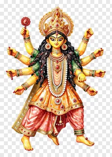 Multi-armed goddess Durga holding a flower staff.