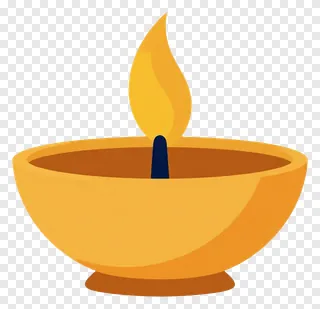 A flat-style diya lamp with an orange flame.