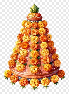 A floral-decorated tiered structure for Dussehra celebration.