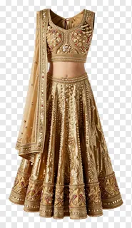 A golden embroidered lehenga outfit for a garba dancer.