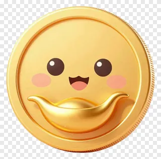 A golden coin with a smiling cartoon face.