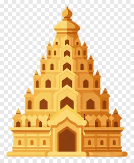 A golden Durga Pandal with tiered spires.