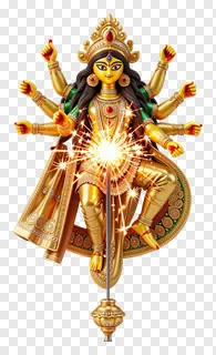 Golden Durga statue with a sparkling sparkler in the center.