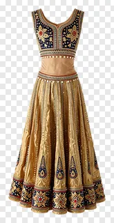 A golden embroidered lehenga for a garba dancer.