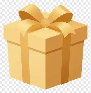 A golden gift box with a bow on top.