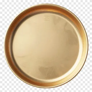 Top-down view of a golden pooja thali with engraved floral patterns.