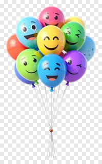 A bunch of smiling cartoon balloons in bright colors.