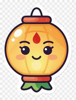 A cute cartoon lantern with a smiling face and red dot.