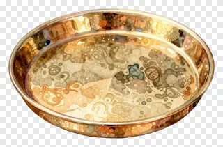 A decorative marbled Durga Puja thali with abstract patterns.
