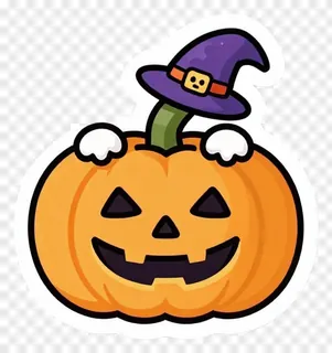 A smiling Halloween pumpkin wearing a witch hat.