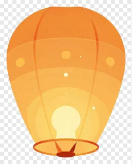 An orange paper sky lantern with a lit candle inside.