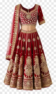 A red embroidered lehenga outfit for a garba dancer.