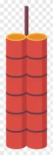A red firecracker with a wick standing upright.