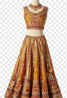 Golden embroidered lehenga for garba dancer on mannequin