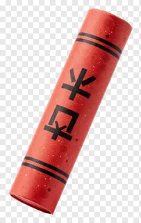 Red firecracker with Chinese characters and patterns.