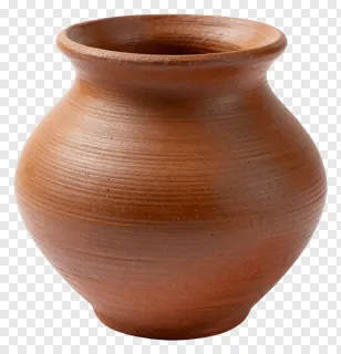 A terracotta clay pot with textured surface.