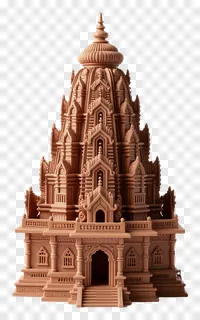 Terracotta-colored Durga Pandal model with ornate details.
