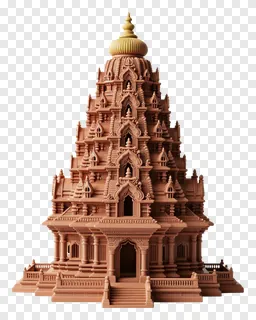 Terracotta temple model with golden dome.